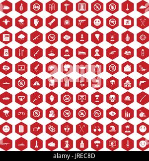 100 tension icons hexagon red Stock Vector