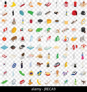 100 nation icons set, isometric 3d style Stock Vector