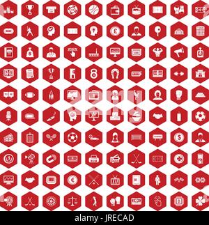 100 totalizator icons hexagon red Stock Vector