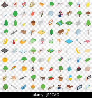 100 national park icons set, isometric 3d style Stock Vector