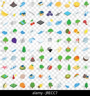 100 nature icons set, isometric 3d style Stock Vector