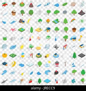 100 nature and landscape icons set Stock Vector