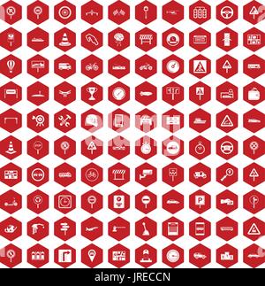 100 traffic icons hexagon red Stock Vector