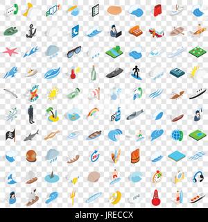 100 nautical icons set, isometric 3d style Stock Vector