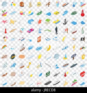 100 naval icons set, isometric 3d style Stock Vector