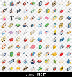 100 new icons set, isometric 3d style Stock Vector