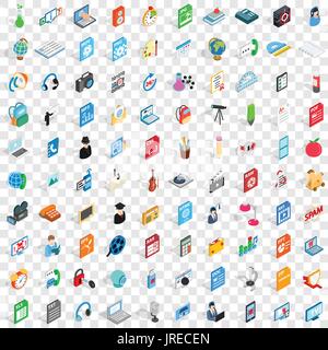 100 notebook icons set, isometric 3d style Stock Vector