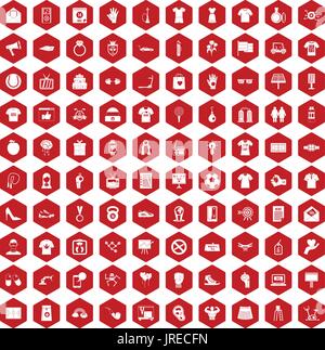100 t-shirt icons hexagon red Stock Vector