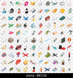 100 occupation icons set, isometric 3d style Stock Vector