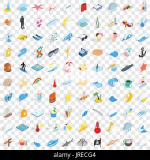 100 ocean icons set, isometric 3d style Stock Vector