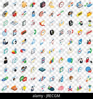 100 office icons set, isometric 3d style Stock Vector