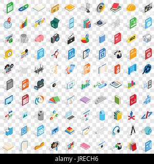 100 office document icons set, isometric 3d style Stock Vector