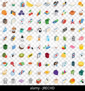 100 office supplies icons set, isometric 3d style Stock Vector