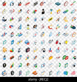 100 office work icons set, isometric 3d style Stock Vector