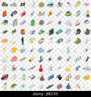 100 pain icons set, isometric 3d style Stock Vector