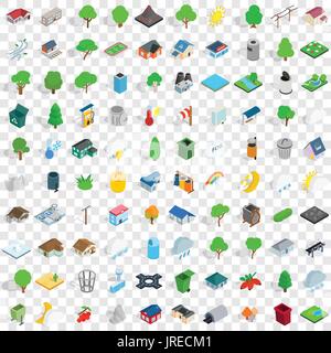 100 park icons set, isometric 3d style Stock Vector