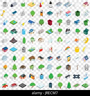 100 parkland icons set, isometric 3d style Stock Vector