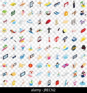 100 party icons set, isometric 3d style Stock Vector