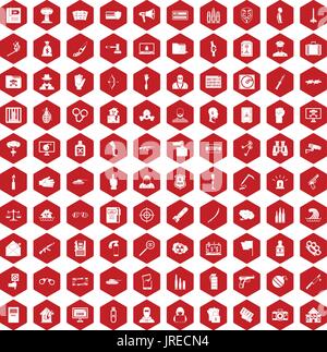 100 violation icons hexagon red Stock Vector
