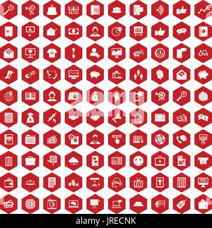100 viral marketing icons hexagon red Stock Vector
