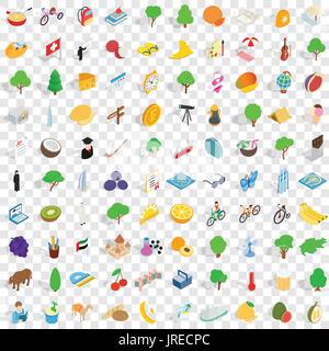 100 peace icons set, isometric 3d style Stock Vector
