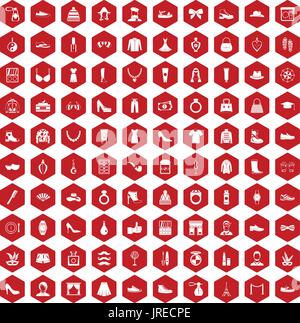 100 vogue icons hexagon red Stock Vector
