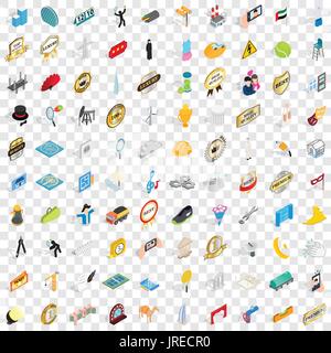 100 performance icons set, isometric 3d style Stock Vector