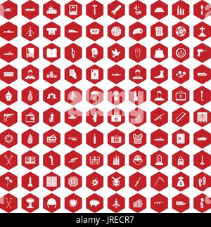 100 war crimes icons hexagon red Stock Vector