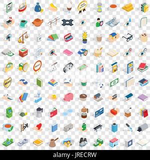 100 pharmacy icons set, isometric 3d style Stock Vector
