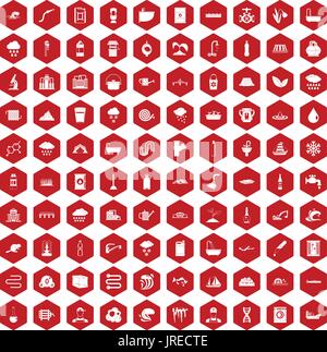 100 water supply icons hexagon red Stock Vector
