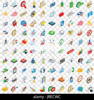 100 planning icons set, isometric 3d style Stock Vector