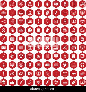 100 webdesign icons hexagon red Stock Vector