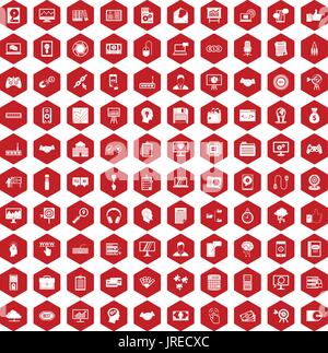 100 web development icons hexagon red Stock Vector