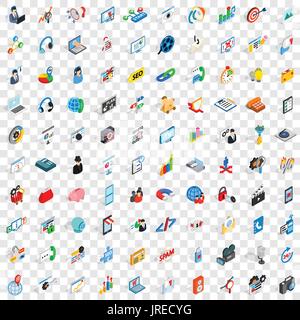 100 post and mail icons set, isometric 3d style Stock Vector