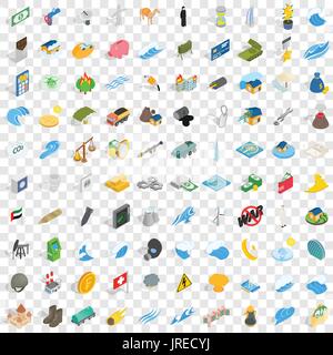 100 power icons set, isometric 3d style Stock Vector
