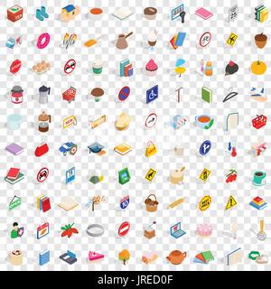 100 practical icons set, isometric 3d style Stock Vector