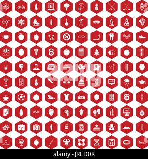 100 well person icons hexagon red Stock Vector