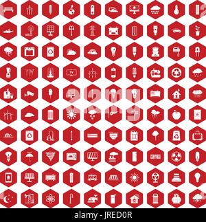 100 windmills icons hexagon red Stock Vector