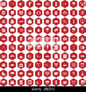 100 windows icons hexagon red Stock Vector