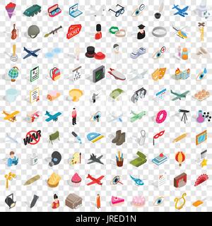 100 profession icons set, isometric 3d style Stock Vector