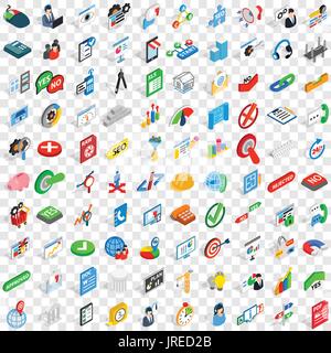 100 project icons set, isometric 3d style Stock Vector