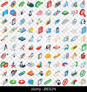 100 project management icons set, isometric style Stock Vector