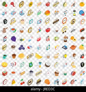 100 promotion icons set, isometric 3d style Stock Vector
