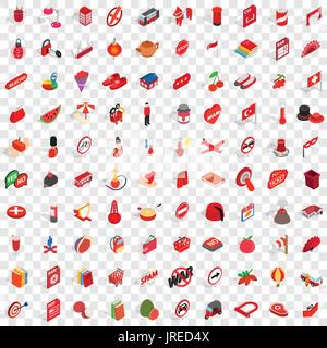 100 red icons set, isometric 3d style Stock Vector Image & Art - Alamy