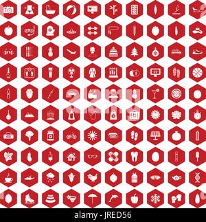 100 women health icons hexagon red Stock Vector