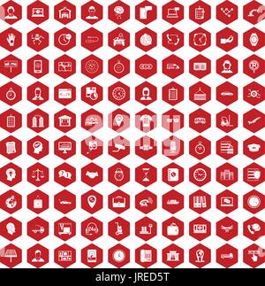 100 working hours icons hexagon red Stock Vector