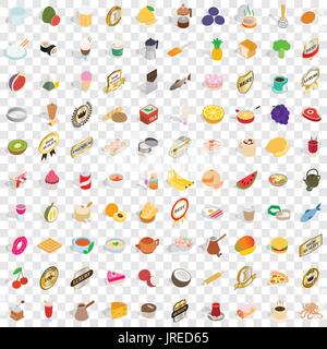 100 restaurant icons set, isometric 3d style Stock Vector