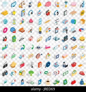 100 retail sales icons set, isometric 3d style Stock Vector