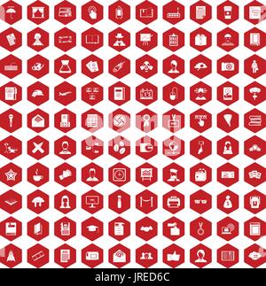 100 writer icons hexagon red Stock Vector