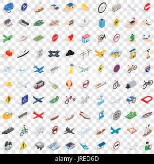 100 road icons set, isometric 3d style Stock Vector